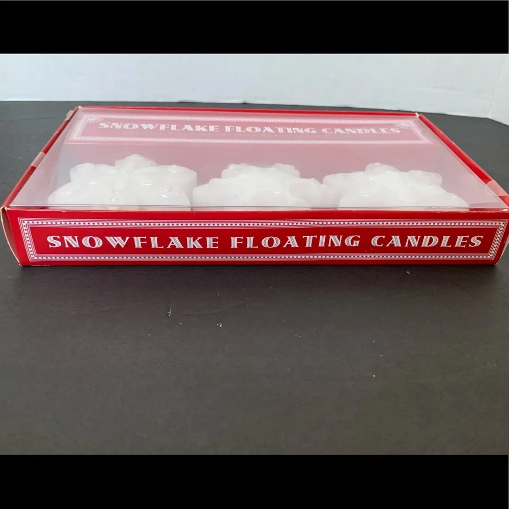 Vintage NWT Williams Sonoma Floating Candle Set of 3 Snowflakes White Silver